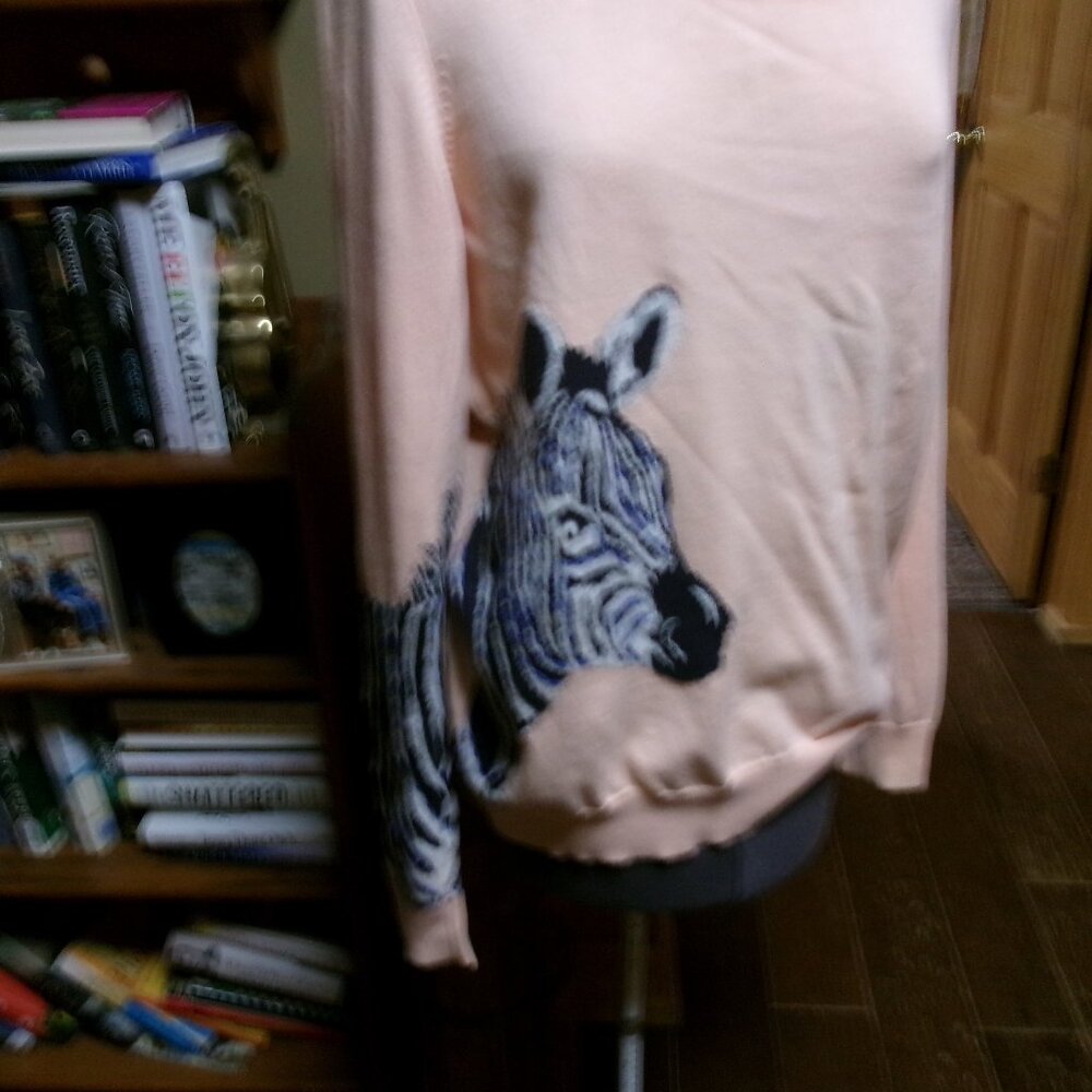 Ladies HRB melon soft knit lightweight sweater zebra graphic front and sleeve